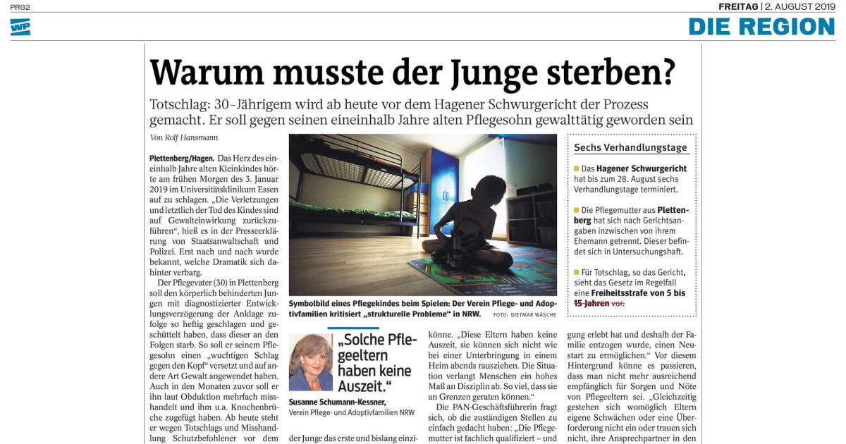 Warum musste der Junge sterben? – Susanne Schumann-Kessner – Westfalenpost 02.08.2019